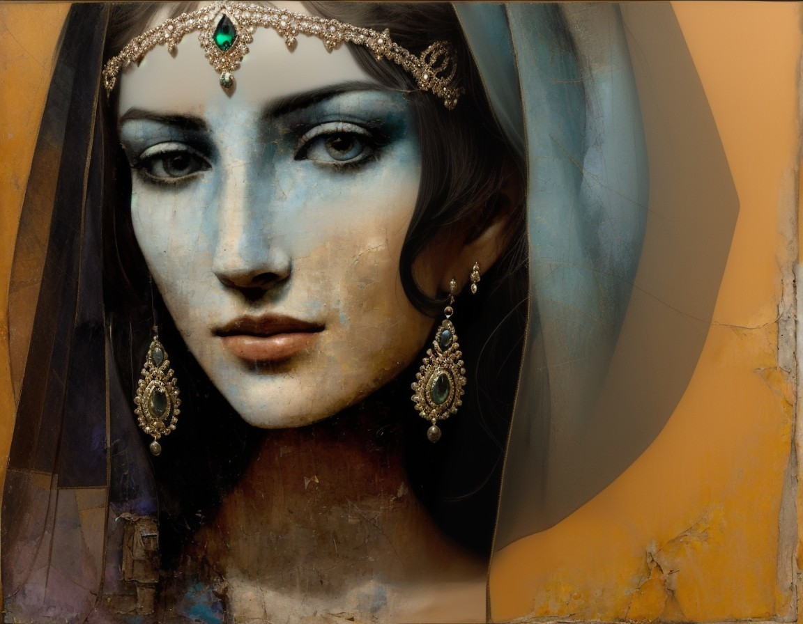 Bejeweled Beauty: Ornate Portrait in Mixed Media