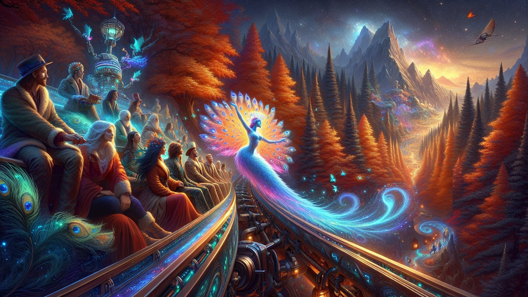 Majestic Peacock in a Colorful Fantasy Landscape