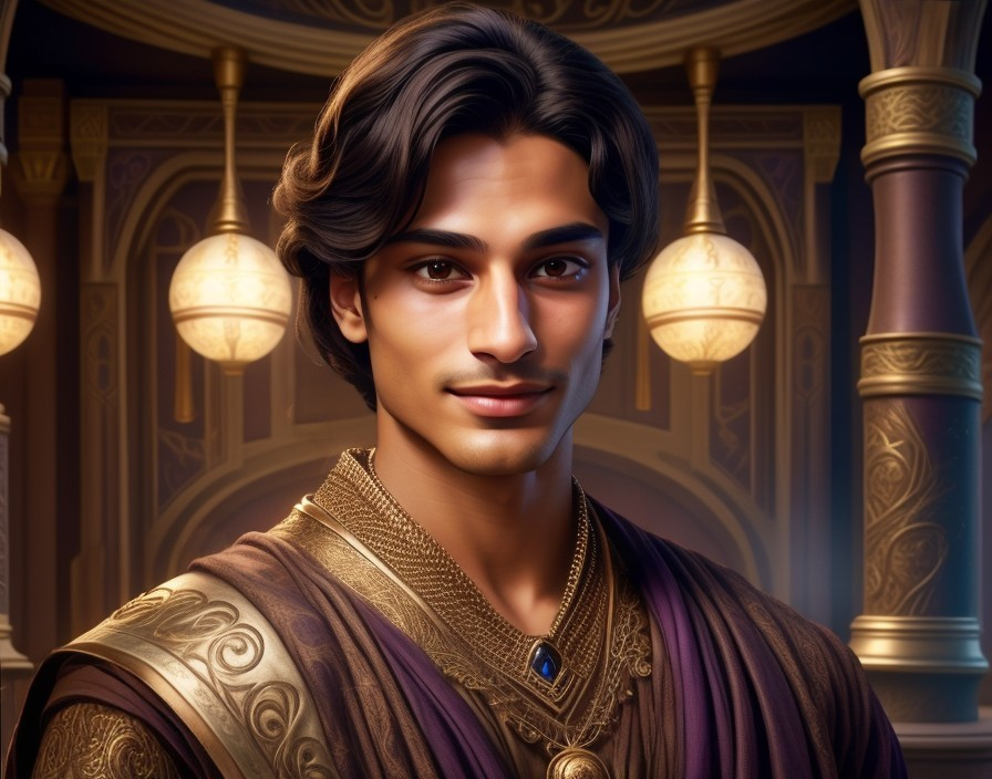 Young man in ornate garment with golden details