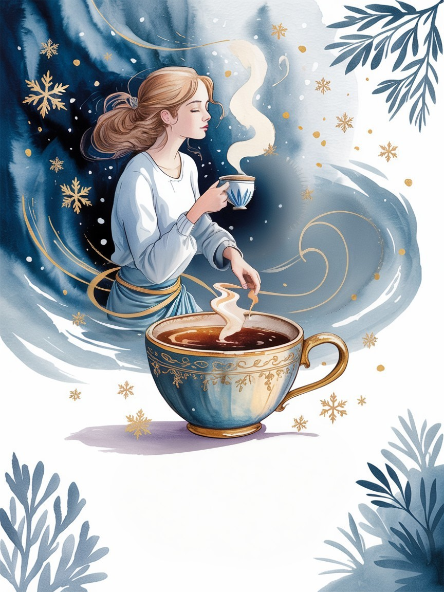 Serene Illustration of a Woman with Warm Drink