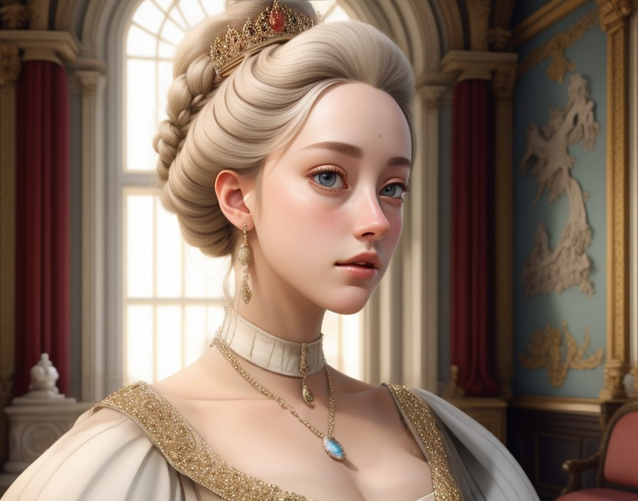 Regal Young Woman in Elegant Gown and Crown