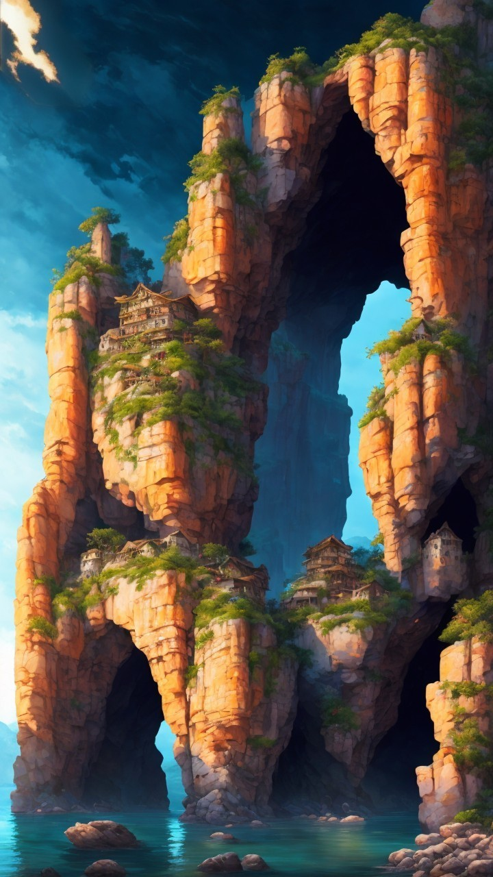 Towering Rock Formations and Lush Greenery Landscape