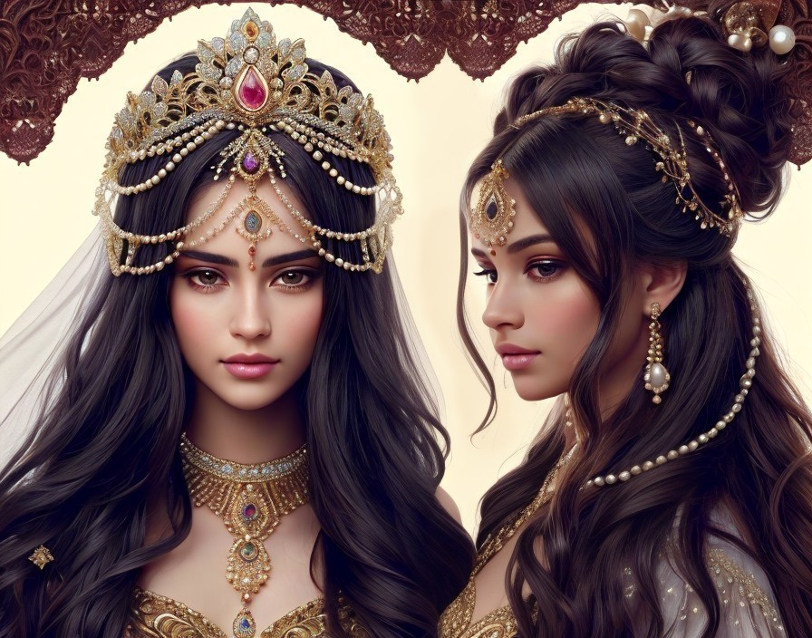 Elegant Women in Traditional Attire with Jewelry