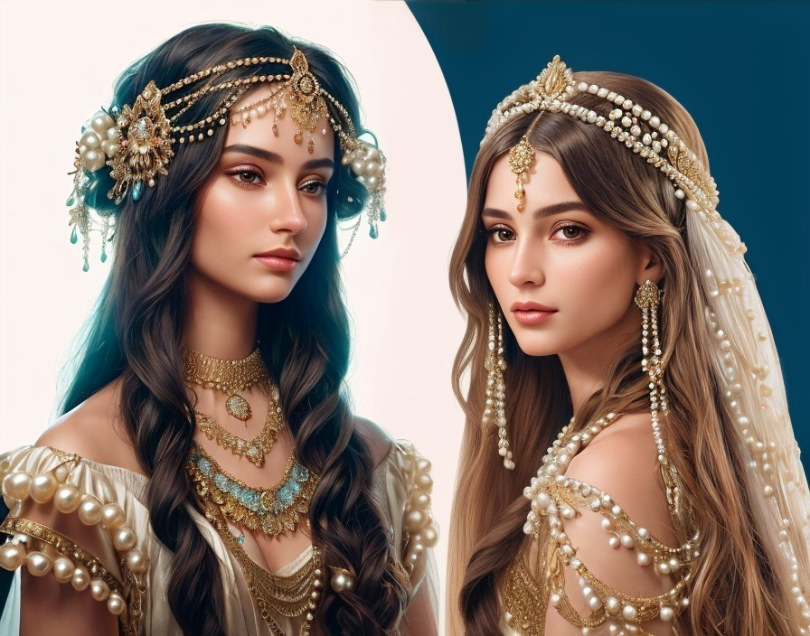 Elegantly Adorned Women in Intricate Jewelry