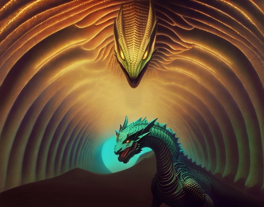 Dragons in a Surreal Landscape with Mystical Atmosphere