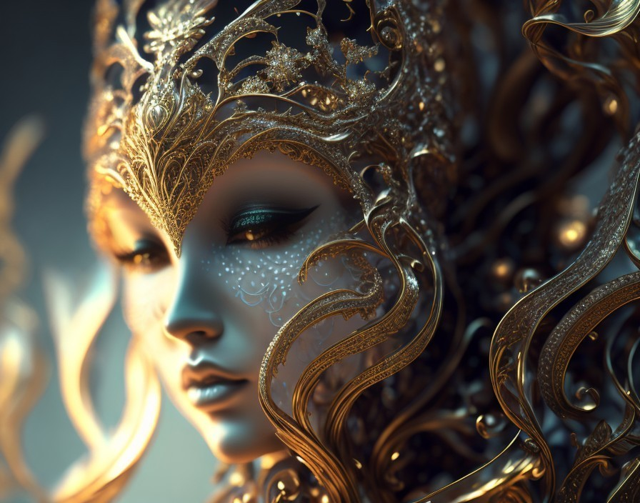 Ethereal Figure with Golden Embellishments and Details