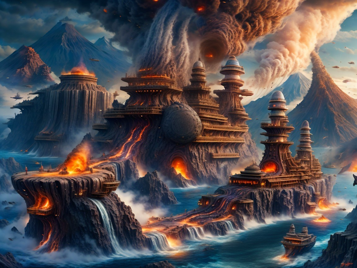 Ancient City on Cliffs Amidst Turbulent Waters