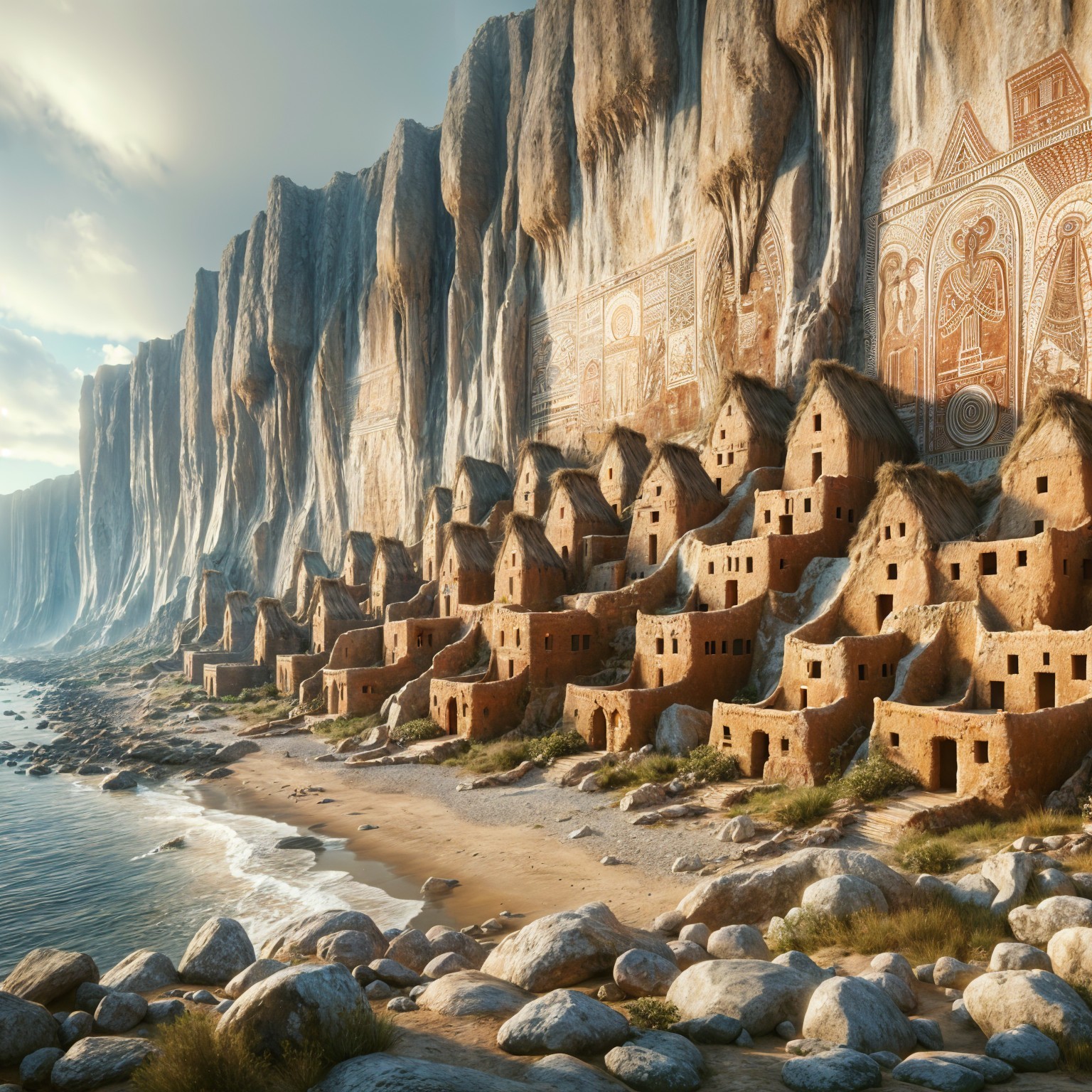 Ancient Cliffside Settlement with Adobe Dwellings