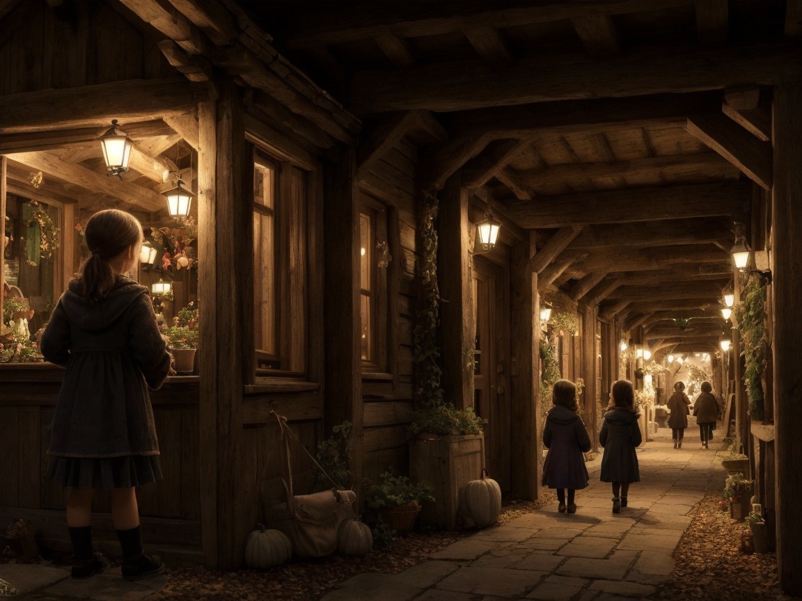 Charming Dimly Lit Alleyway with Rustic Structures