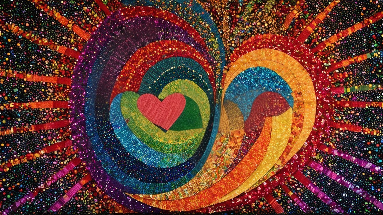 Vibrant Abstract Artwork with Heart and Rainbow Colors