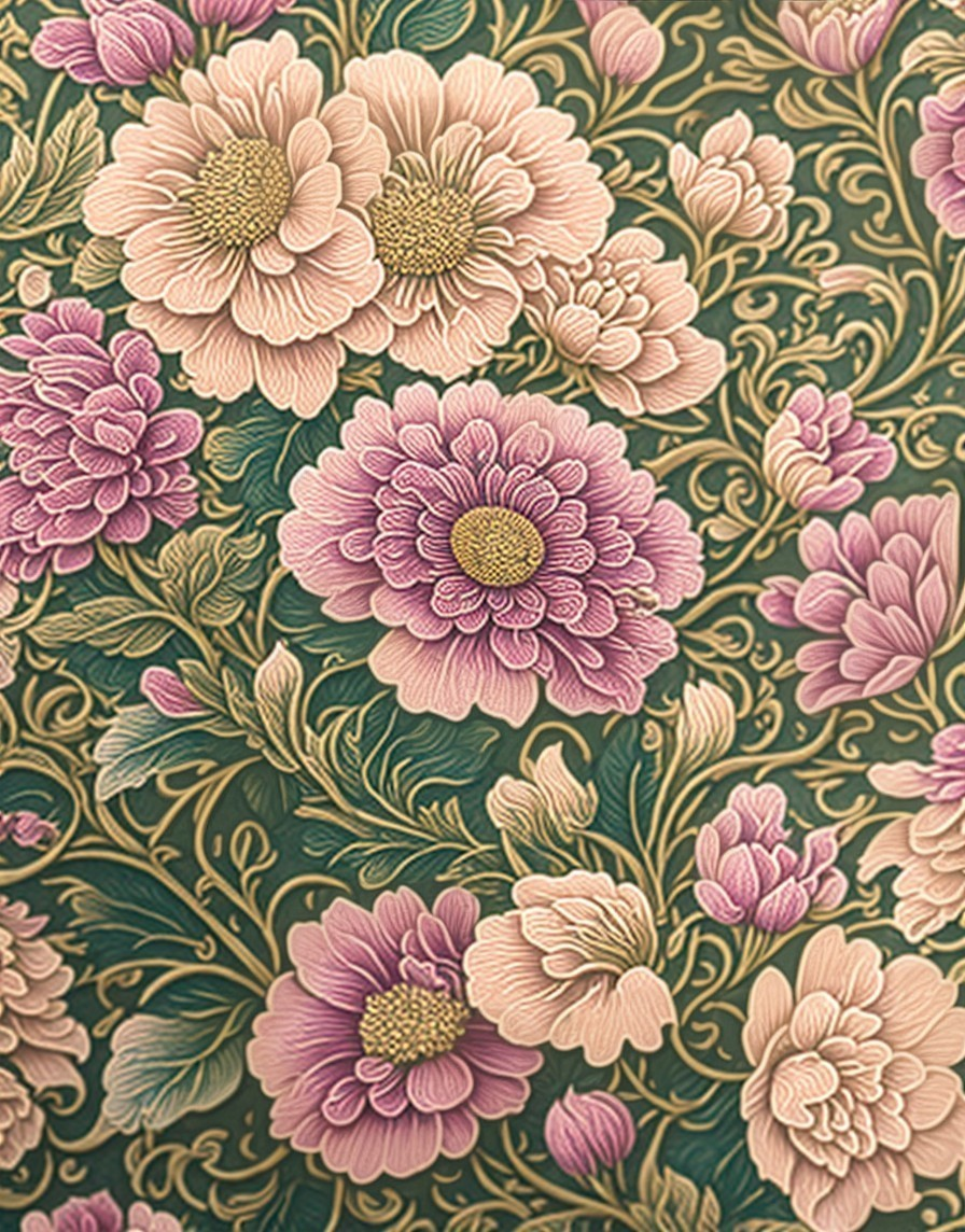 Intricate Floral Pattern with Peonies and Leaves