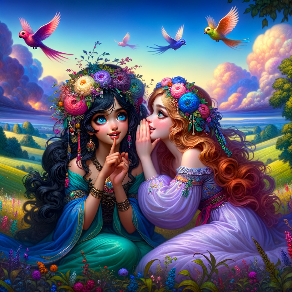 Enchanting Girls in a Colorful Landscape Scene