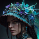 Woman with Butterfly Headdress and Sparkling Background