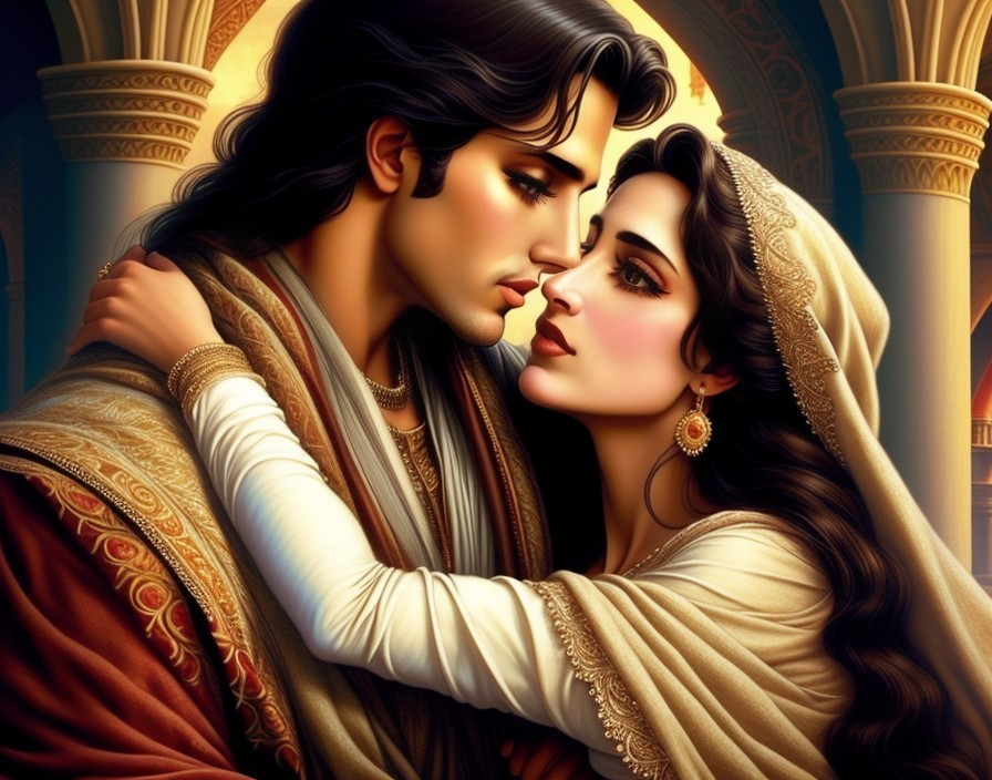 Romantic Embrace in an Opulent Setting