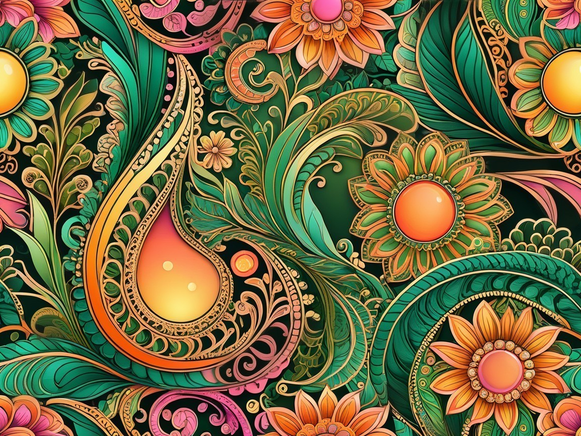 Intricate Floral and Leaf Pattern in Vibrant Colors