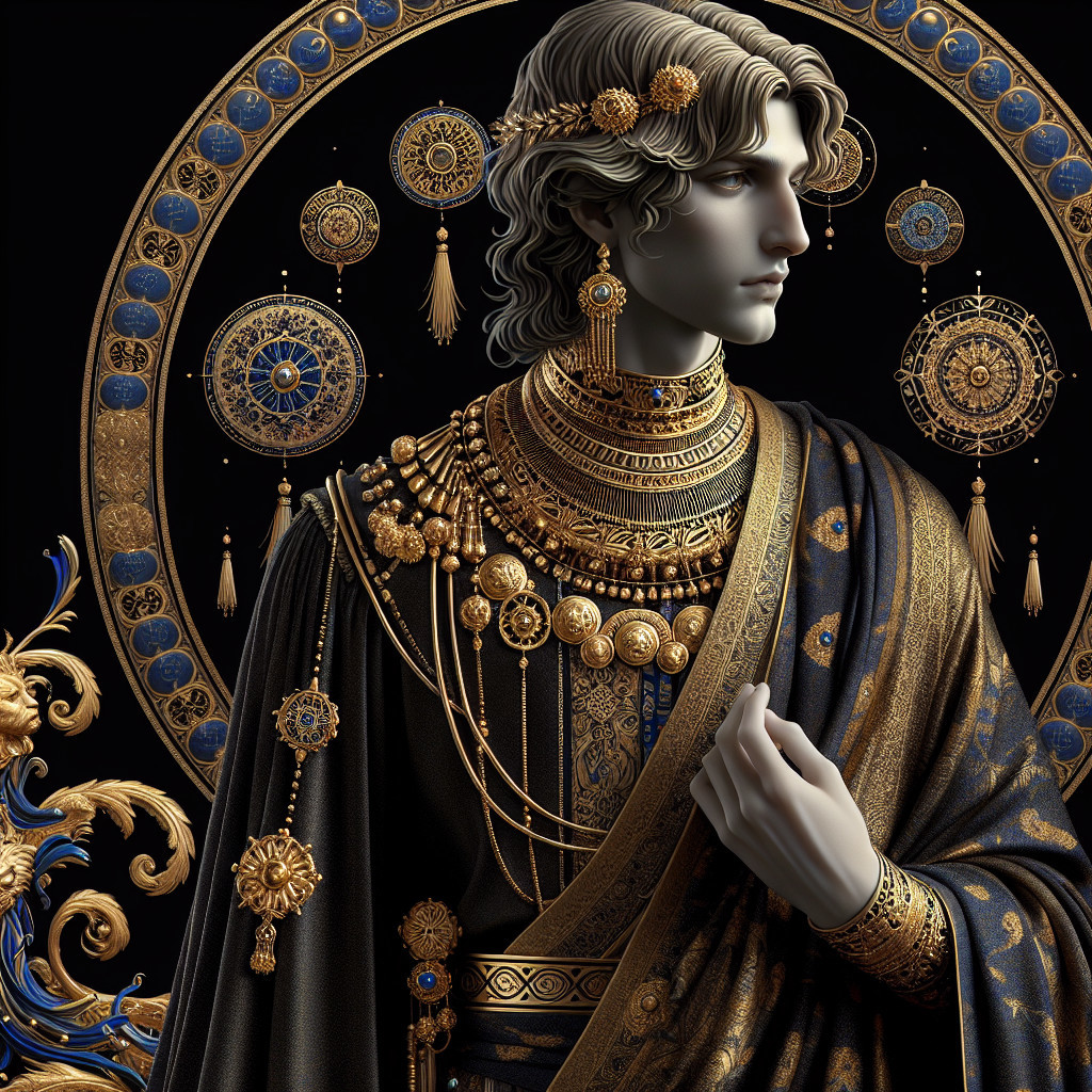 Regal Figure in Golden Jewelry and Luxurious Garments