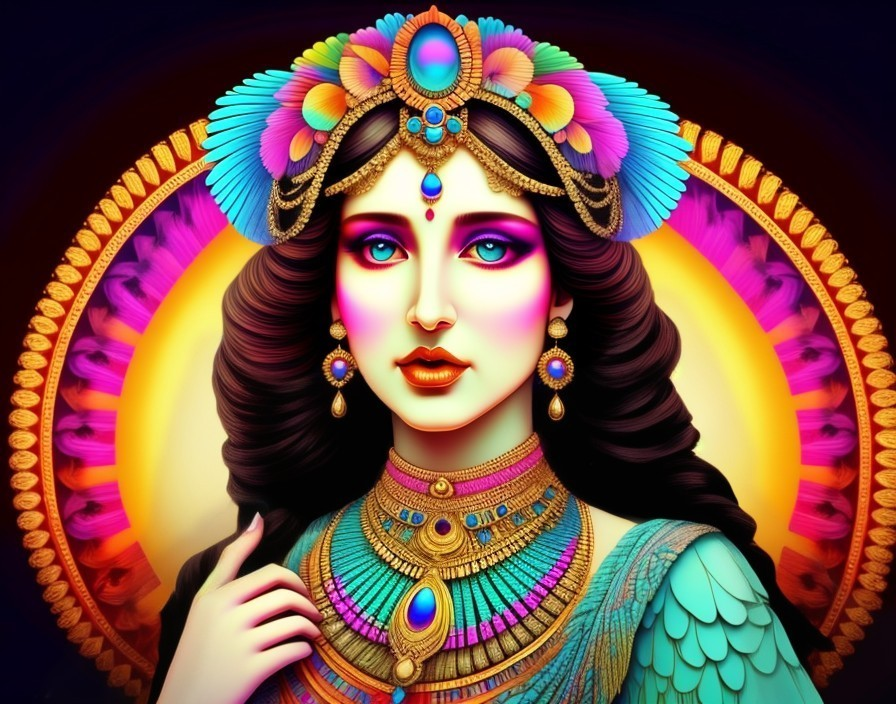 Vibrant Portrait of a Goddess with Intricate Jewelry