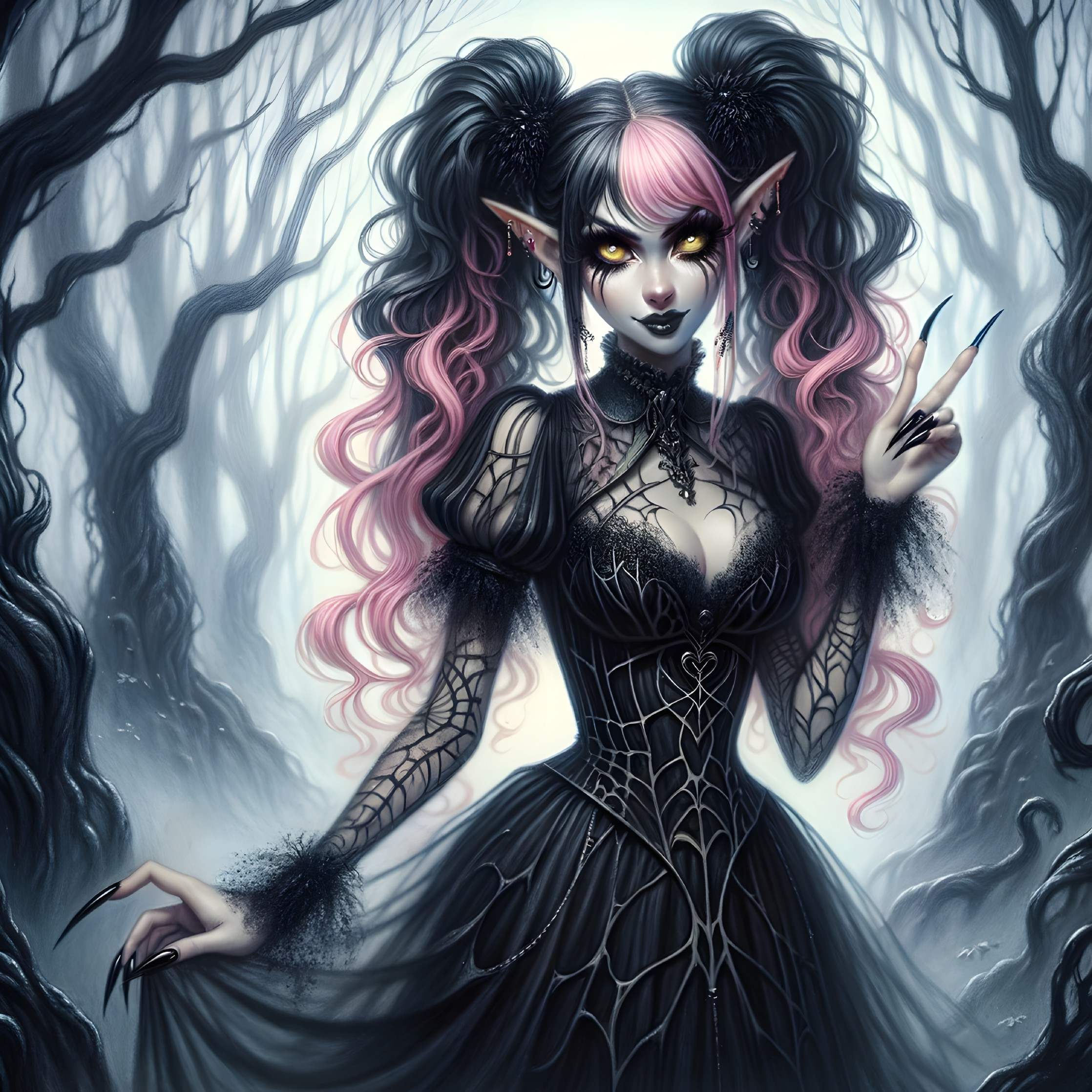 Mysterious Figure in Enchanted Foggy Forest