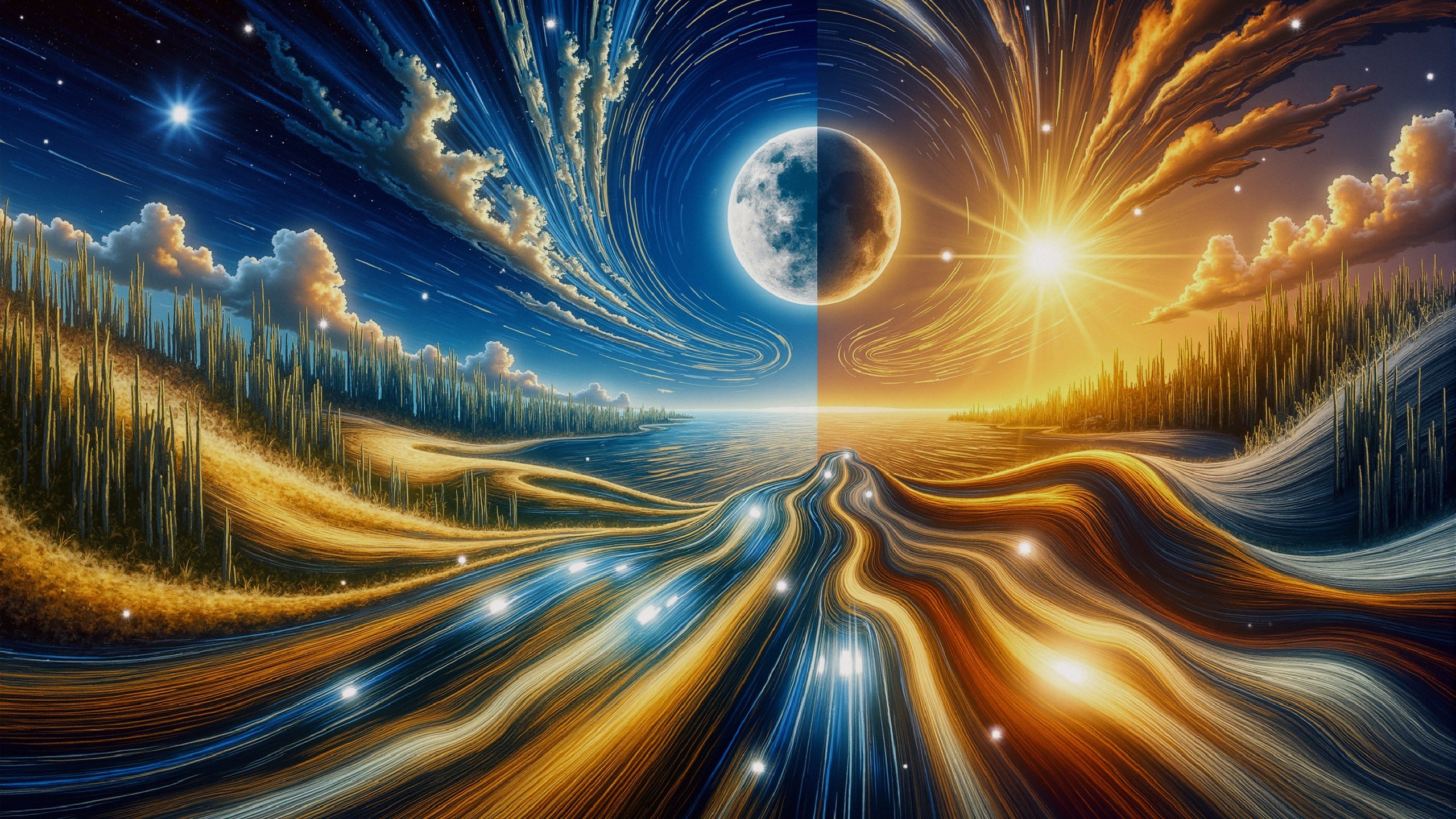 Surreal Landscape of Twilight and Sunrise Contrast