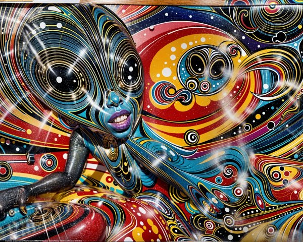 Psychedelic Artwork of Alien Figure in Bright Colors