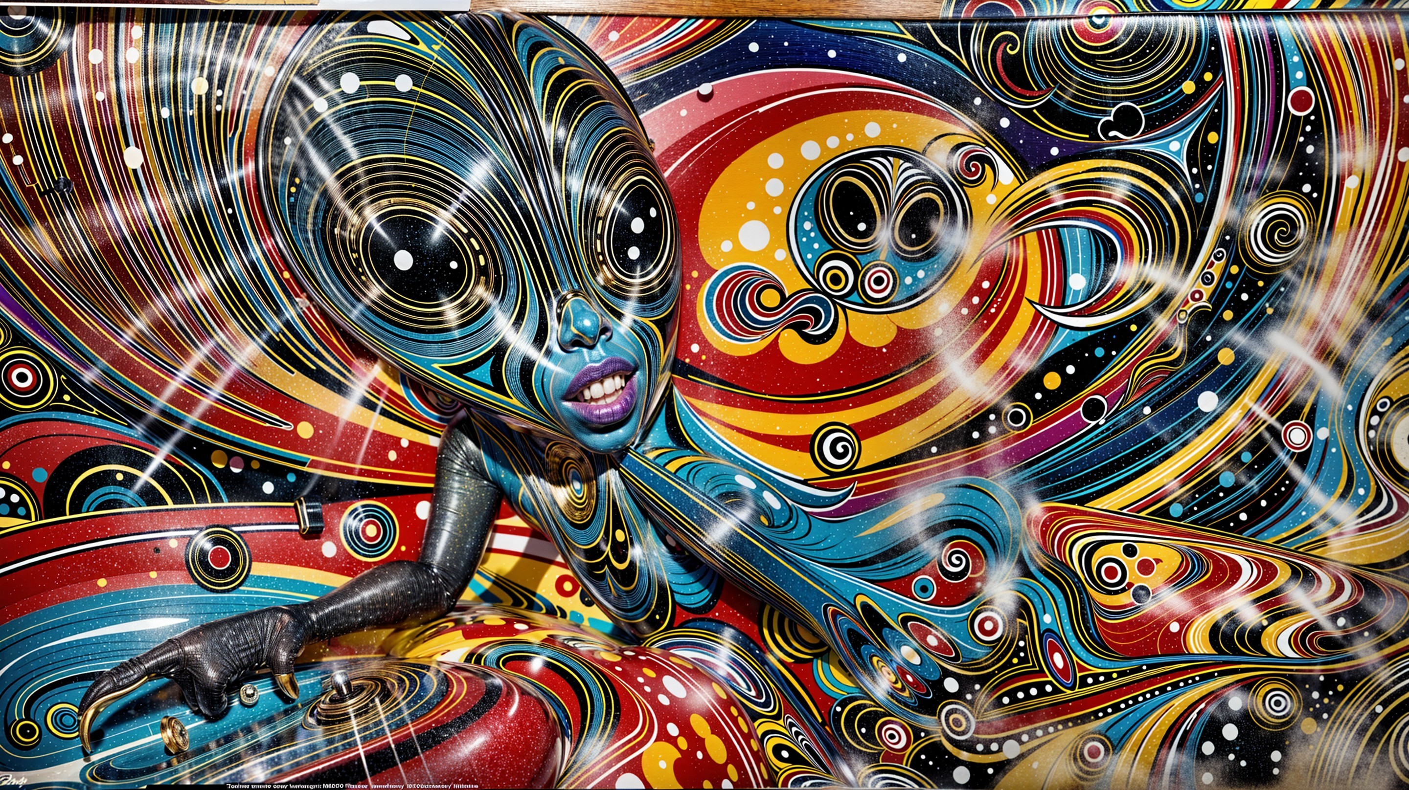 Psychedelic Artwork of Alien Figure in Bright Colors
