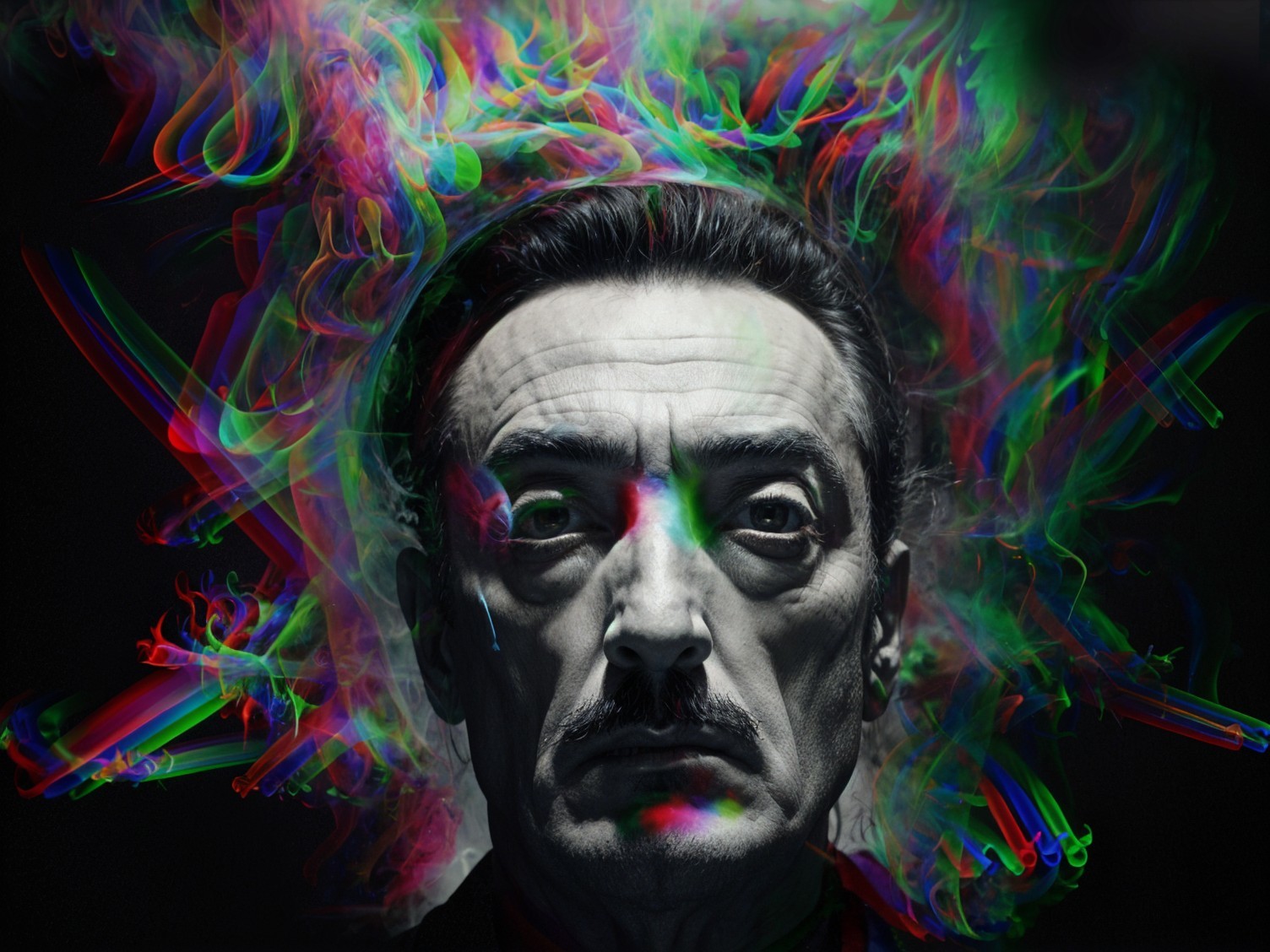 Dramatic Portrait of a Man with Colorful Smoke