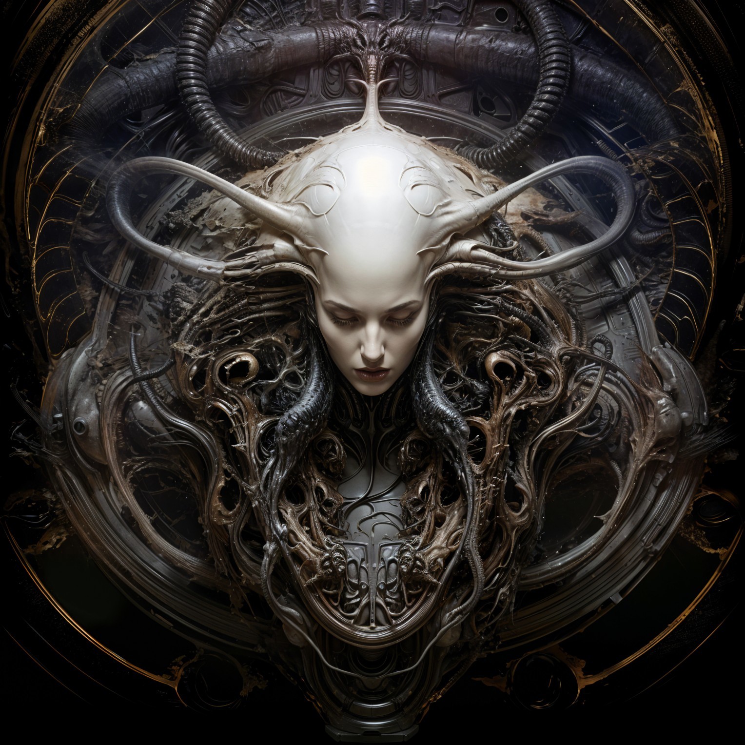 Futuristic Biomechanical Figure with Intricate Design