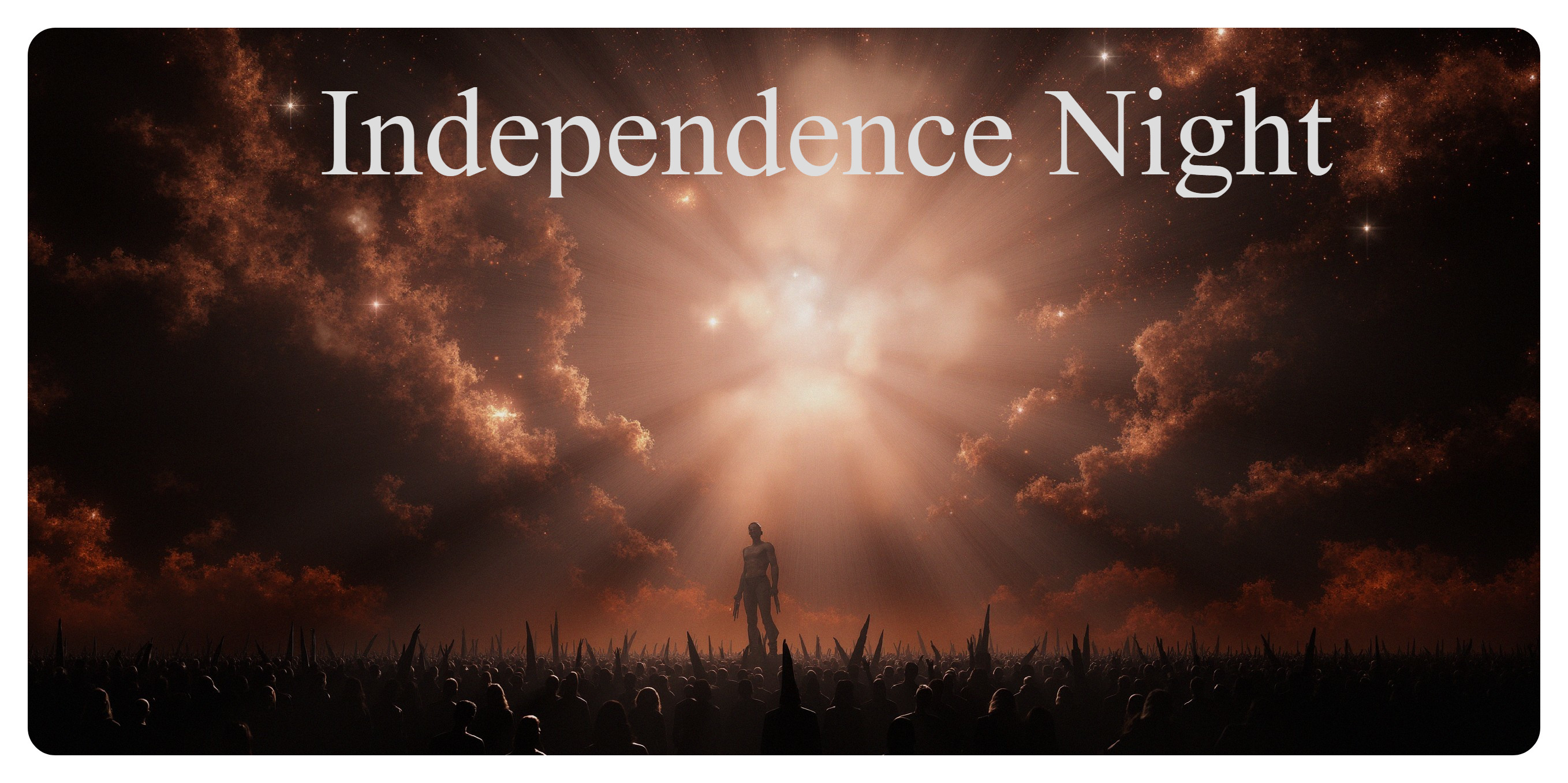 Silhouetted Crowd Against Luminous Sky at Night