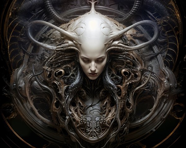 Futuristic Biomechanical Figure with Intricate Design