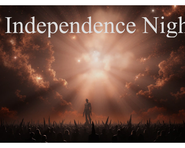Silhouetted Crowd Against Luminous Sky at Night