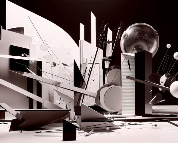 Abstract Composition of Geometric Shapes in Black and White