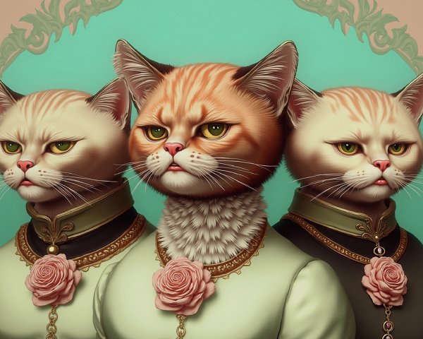 Elegantly Dressed Cats in Royal Attire with Roses