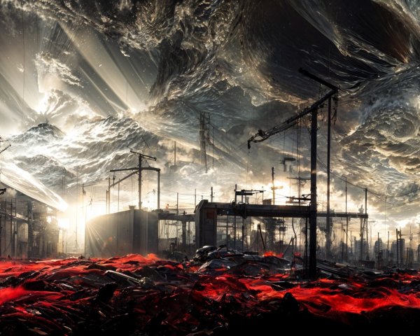 Post-Apocalyptic Landscape with Lava and Ruins