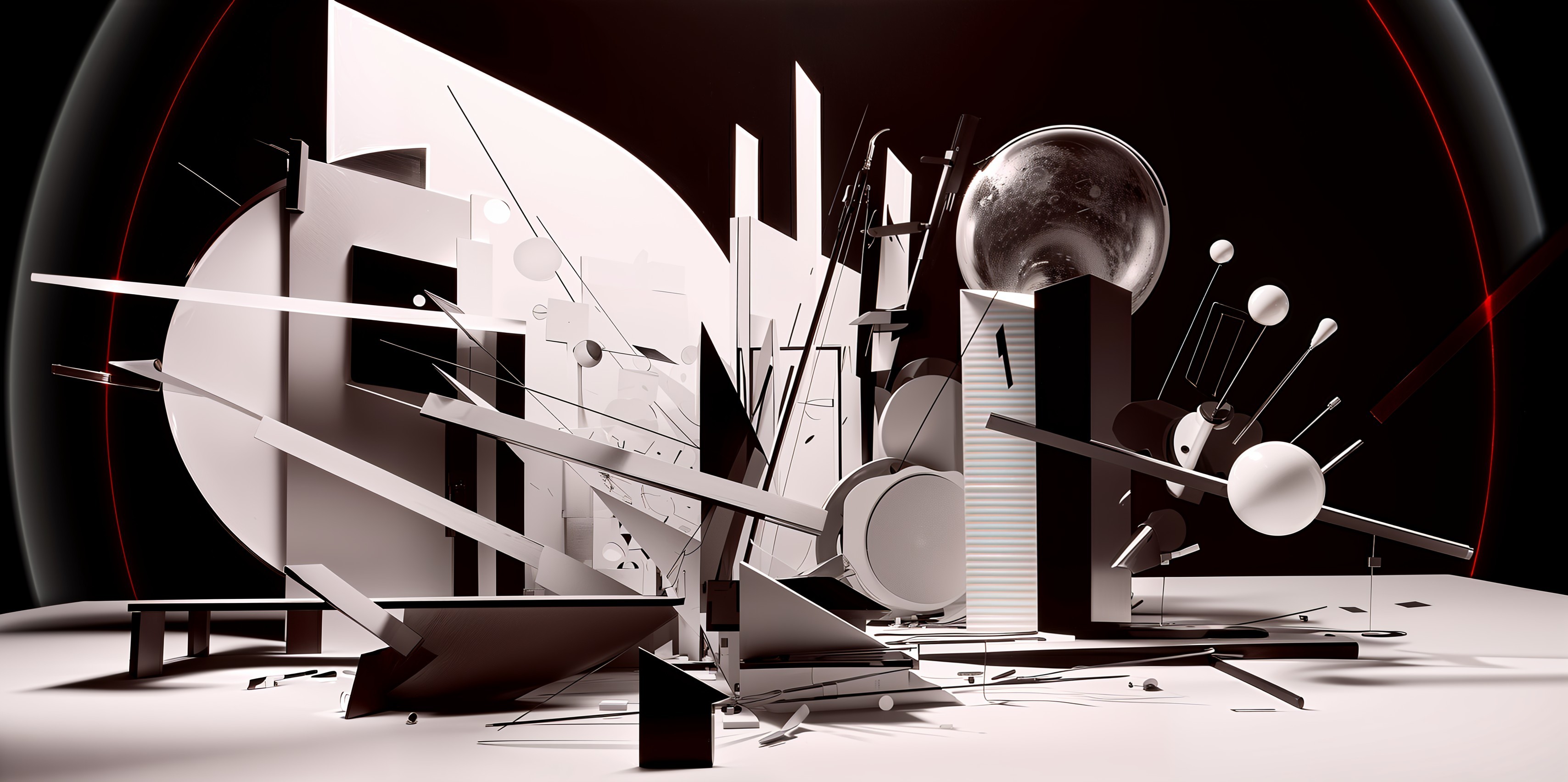 Abstract Composition of Geometric Shapes in Black and White