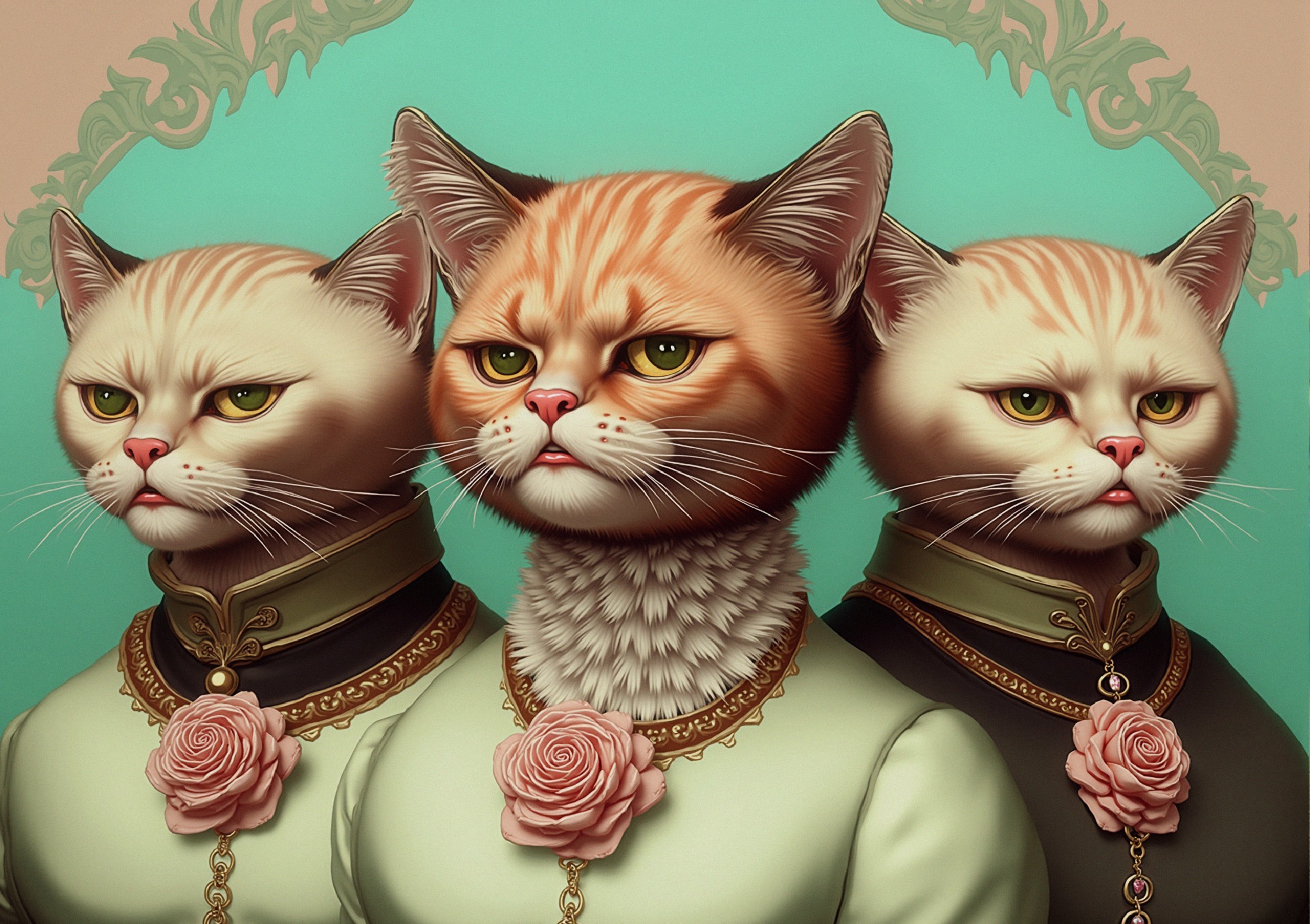 Elegantly Dressed Cats in Royal Attire with Roses