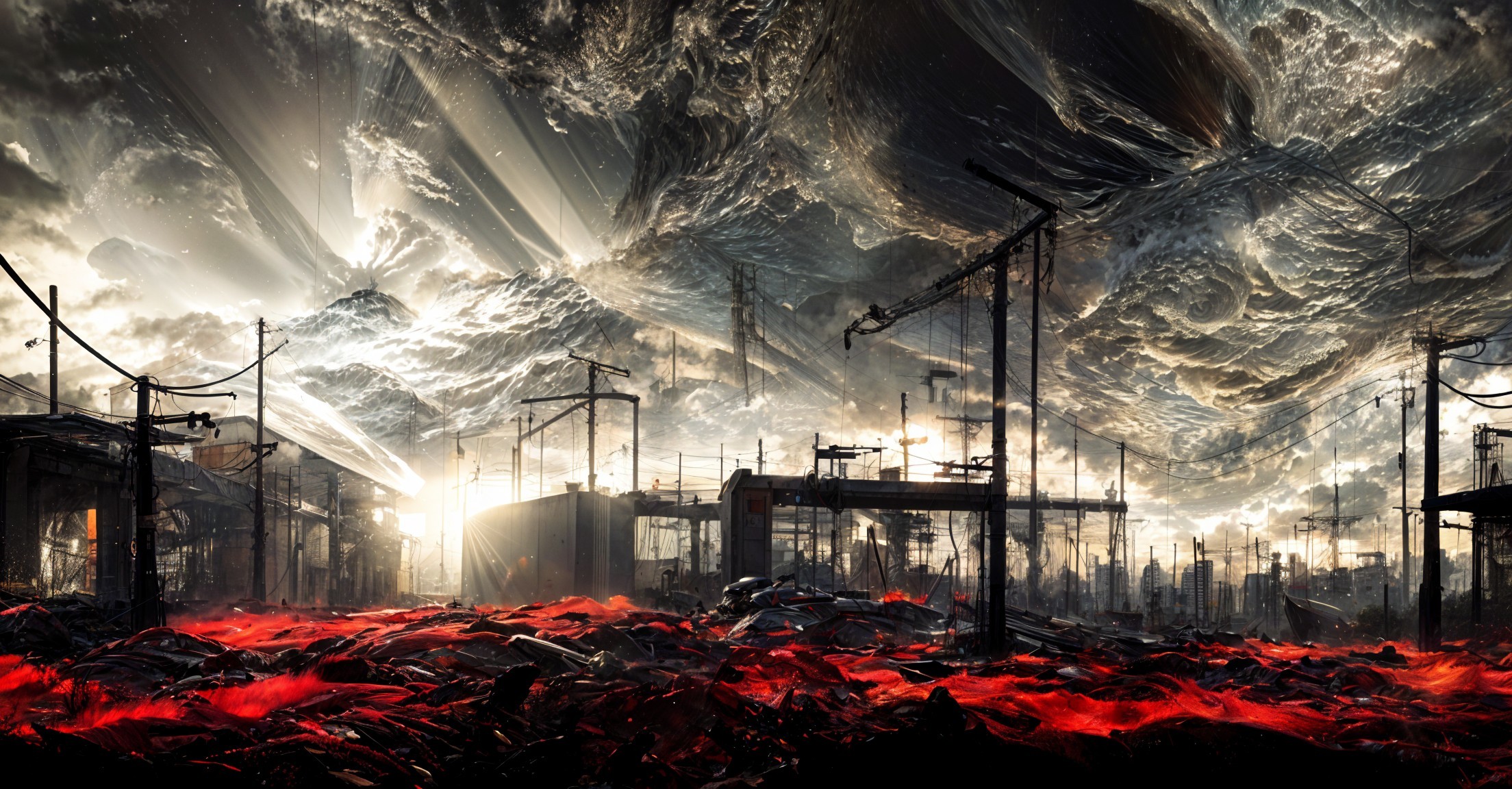 Post-Apocalyptic Landscape with Lava and Ruins
