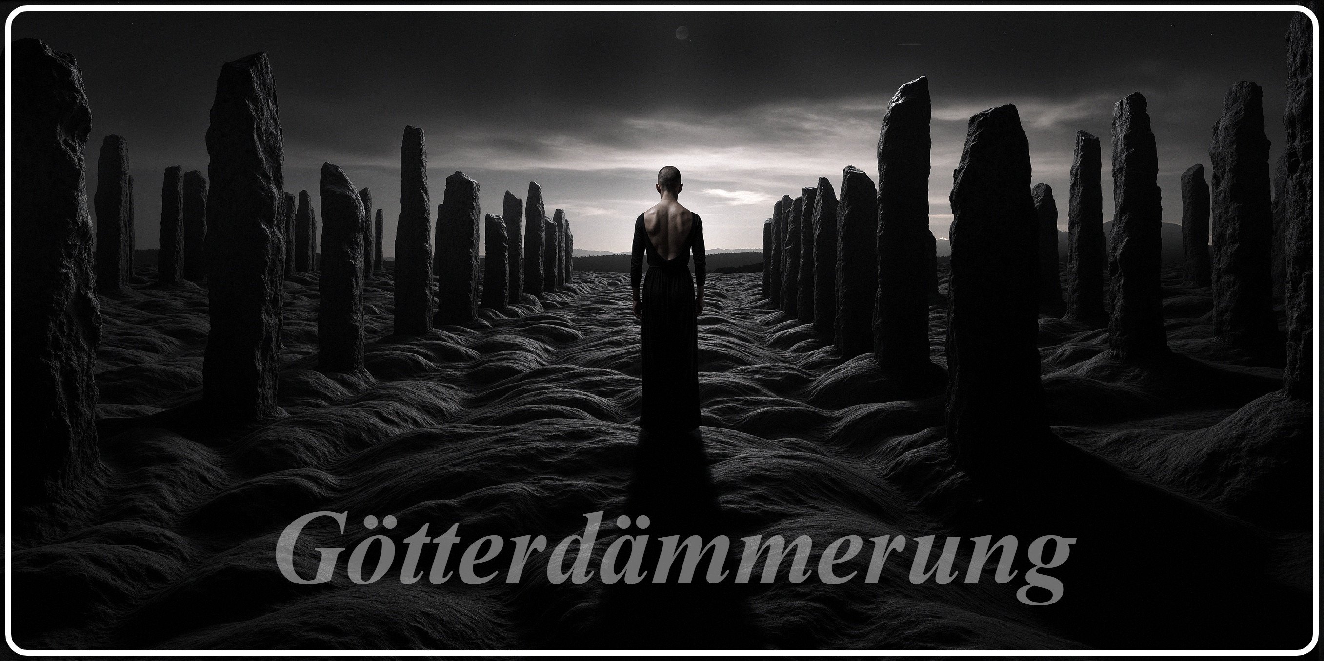 Surreal Landscape with Monoliths and Ethereal Glow