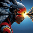 Futuristic Humanoid Profile Against Vibrant Sunset