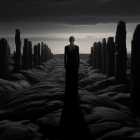 Surreal Landscape with Monoliths and Ethereal Glow