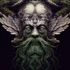 Regal figure with green beard and leafy crown