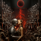 Gothic Scene with Robot and Woman in Intimate Moment