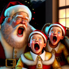 Surprised Santa Claus with Children in Festive Setting