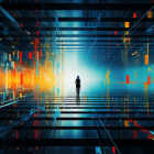 Futuristic Corridor with Silhouette and Vibrant Colors