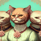 Elegantly Dressed Cats in Royal Attire with Roses