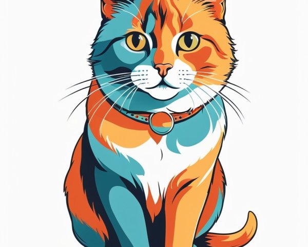 Vibrant Illustration of a Cat with Orange and Blue Fur