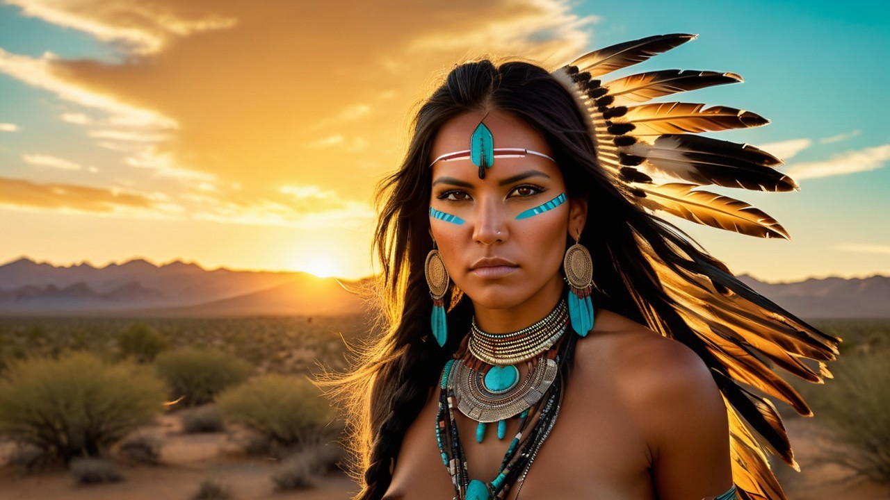 Portrait of Woman in Native American Jewelry at Sunset