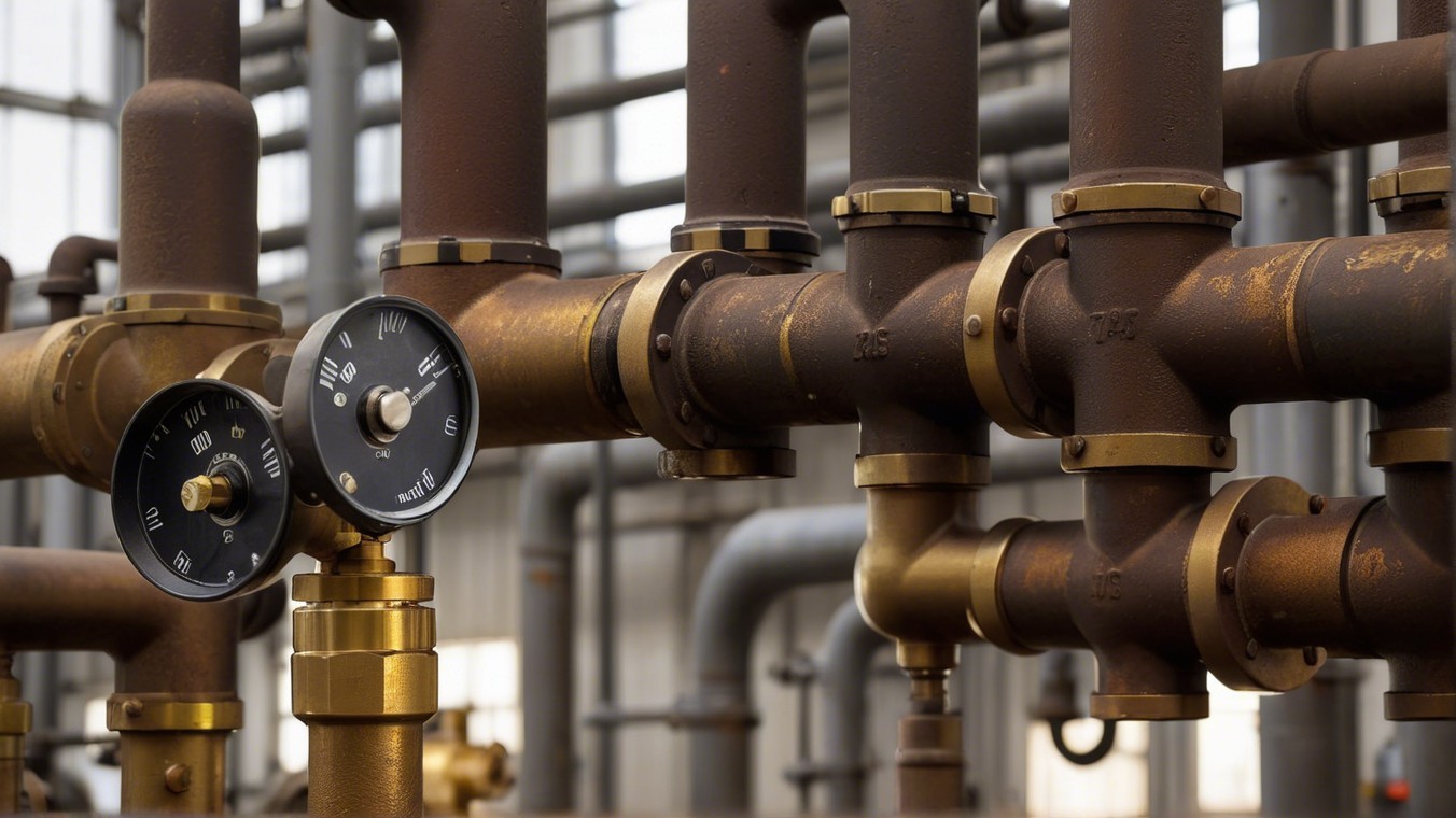 Industrial Pipes and Gauges in Rusted Finish