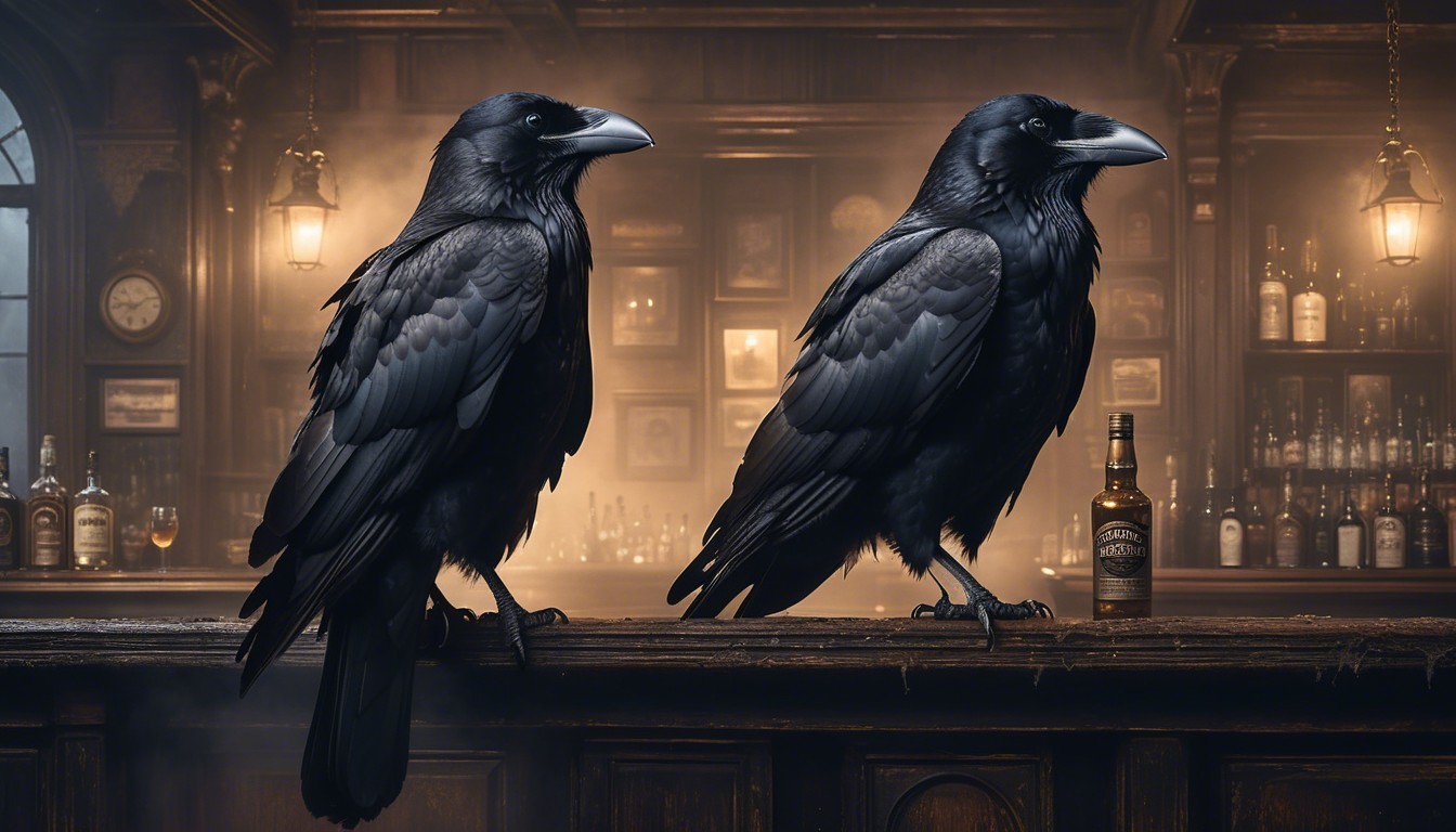 Ravens on a Bar Counter with Antique Lighting