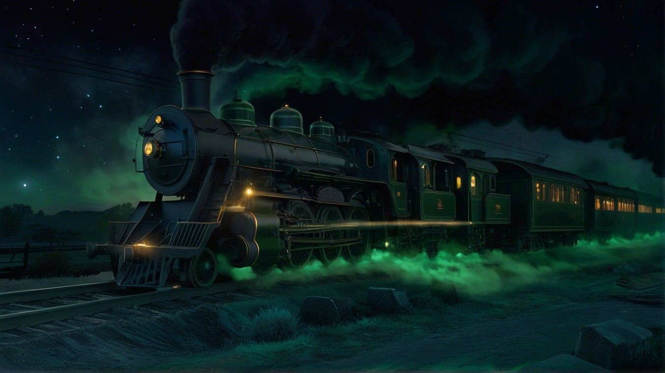 Vintage Steam Locomotive on Moonlit Track