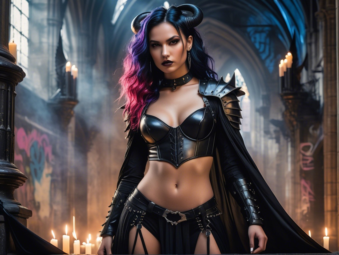 Gothic Cathedral Scene with Figure in Dramatic Attire